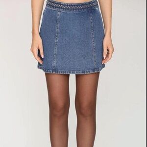 Avec Les Filles braided trim denim mini skirt